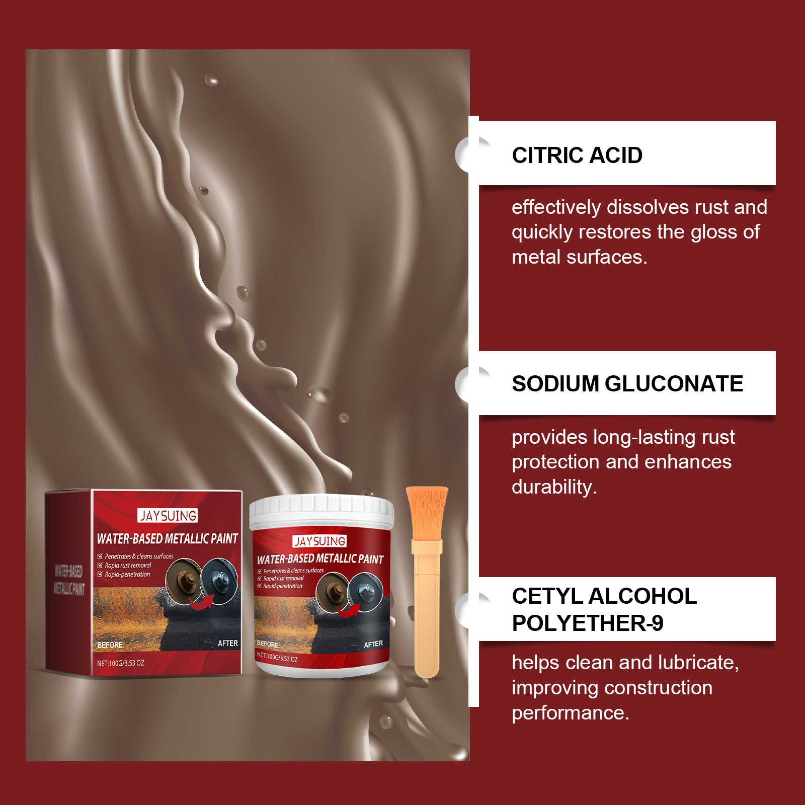 Jaysuing Rust-Free Primer（100g） Metallic Paint Anti-Rust Radiator Anti-Corrosion Conversion Renovation Coating Primer Conversion Agent