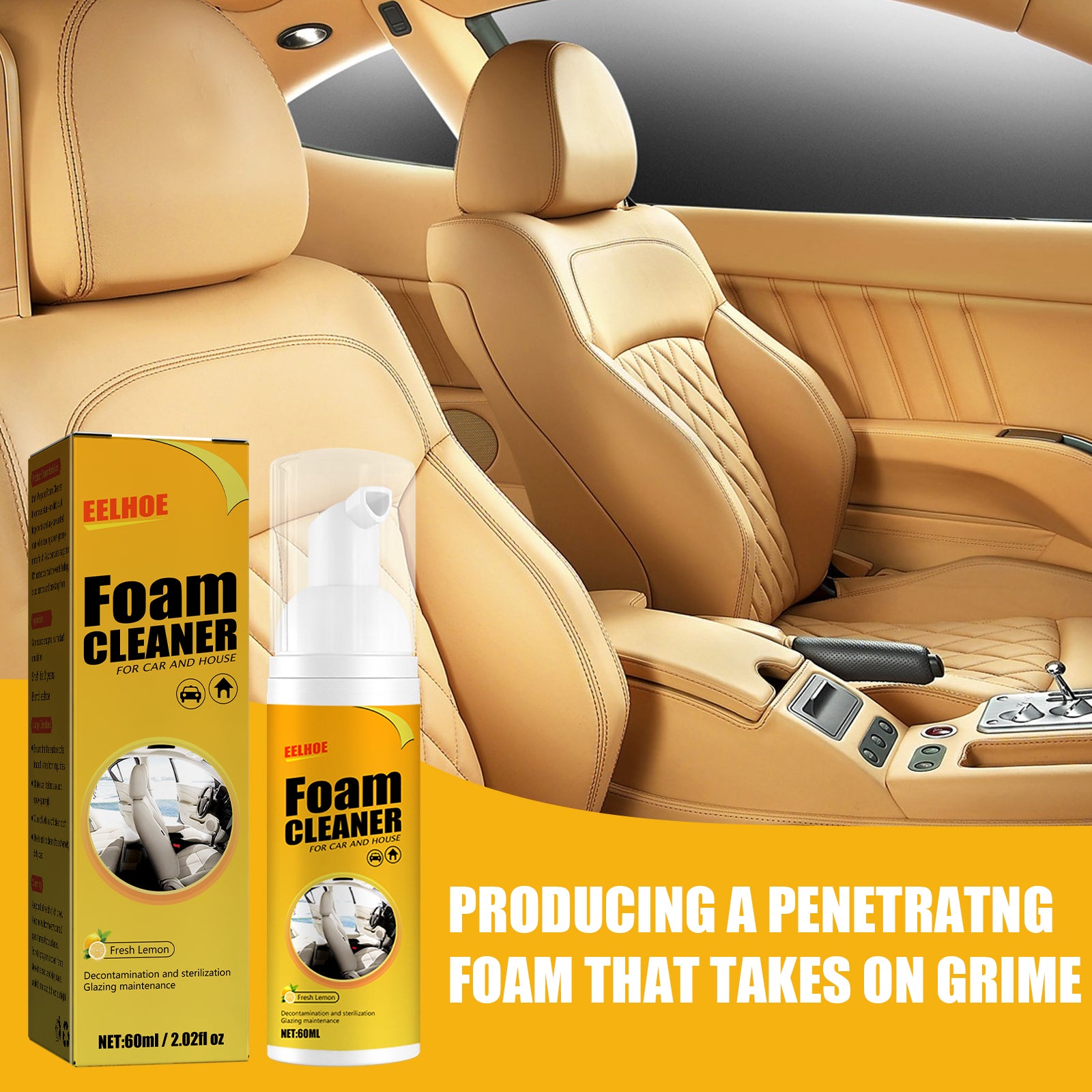 EELHOE Multi-functional Foam Cleaner Leather Seat Foam Head Cleaner Car Interior Stain Removal Cleaner