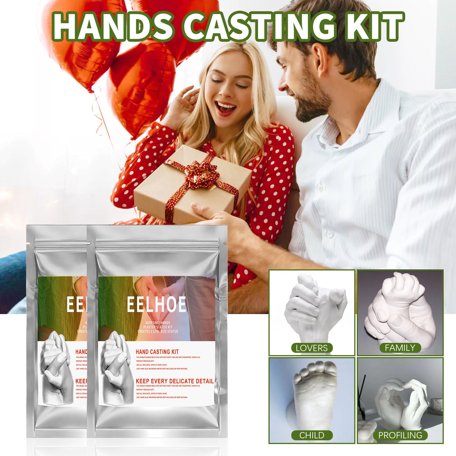 EELHOE Couple Hand Cloning Powder Infant and Toddler Three-Dimensional Hand and Foot Model Making Materials Valentine's Day Gift
