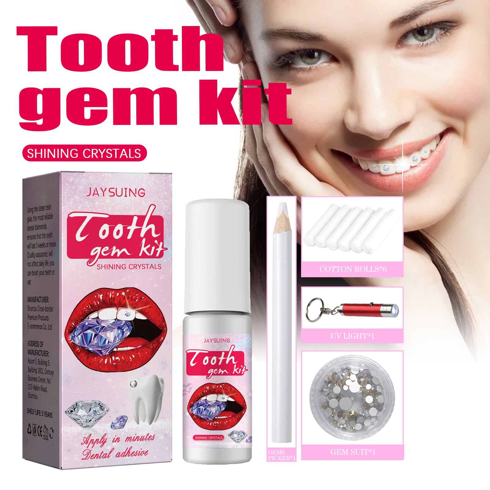 Jaysuing Tooth Gem Kit Jewelry Easy to Disassemble and Install Crystal Tooth Drill Tooth Decoration Shiny Stickers