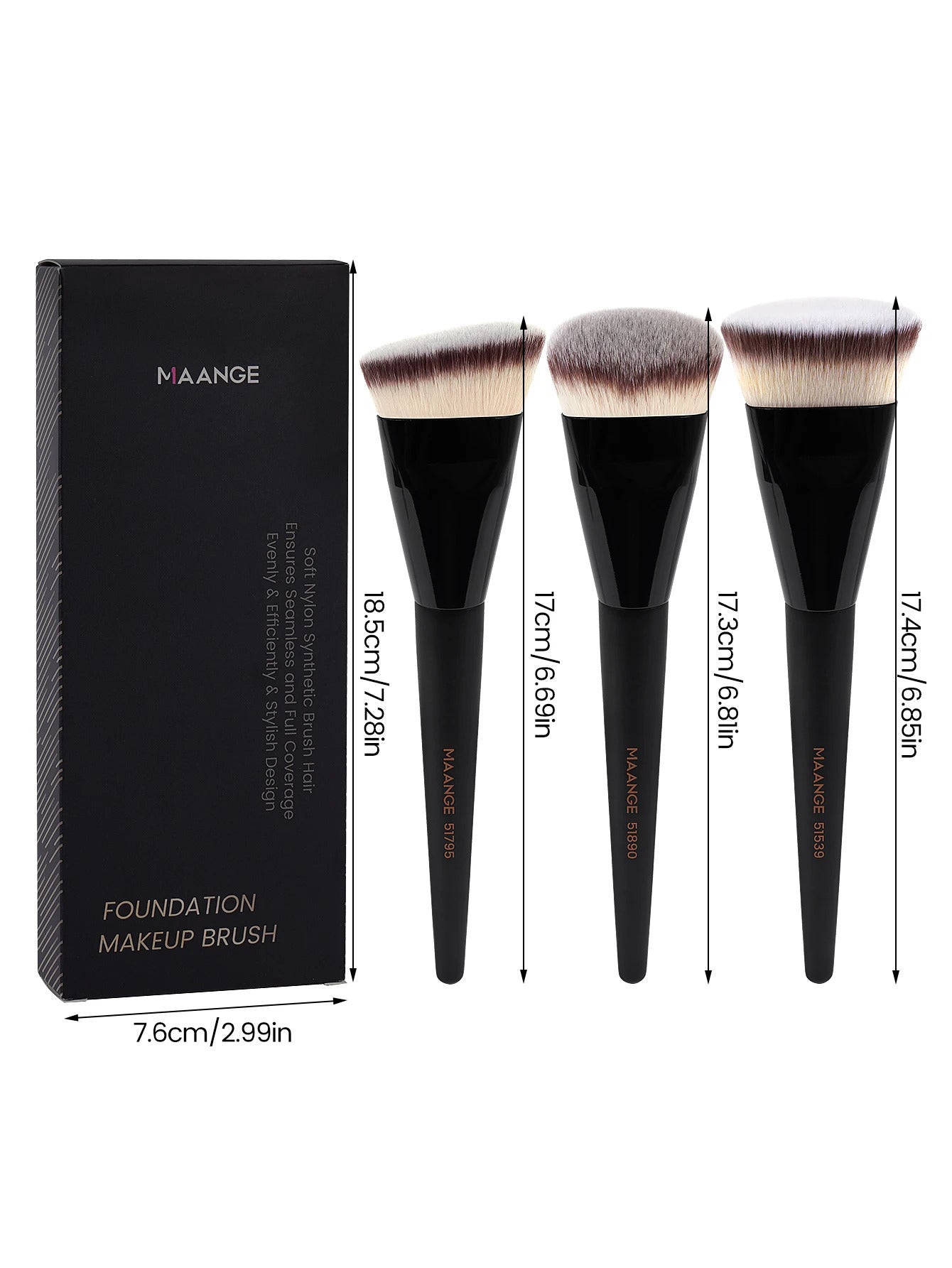 MAANGE 3pcs Makeup Brush Set Angle Round Flat Head Foundation Brush Soft Bristle With Box Skin-friendly Makeup Tool for Beauty