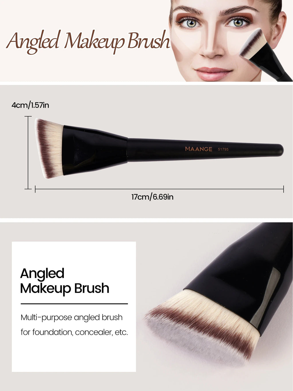 MAANGE 3pcs Makeup Brush Set Angle Round Flat Head Foundation Brush Soft Bristle With Box Skin-friendly Makeup Tool for Beauty