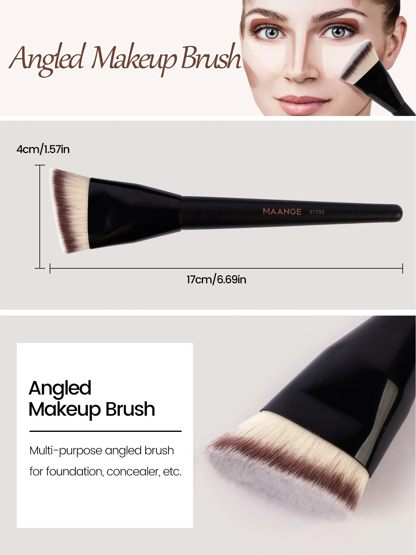 MAANGE 3pcs Makeup Brush Set Angle Round Flat Head Foundation Brush Soft Bristle With Box Skin-friendly Makeup Tool for Beauty