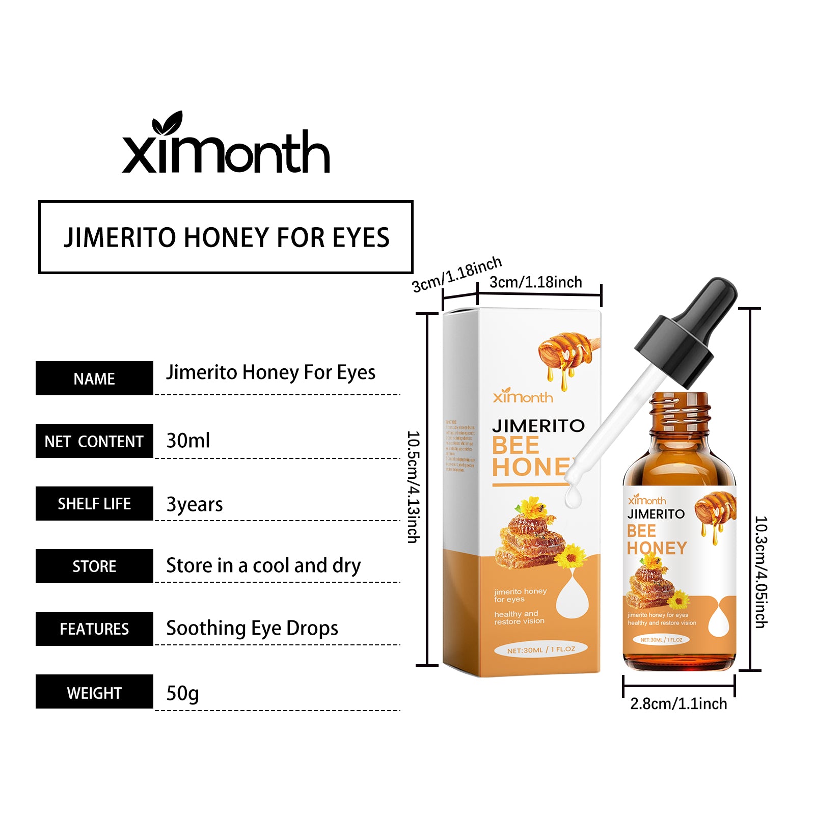 Ximonth Honey Eye Care Solution Refreshing and Moisturizing Eye Drops for Relieving Dryness and Comforting Eye Care