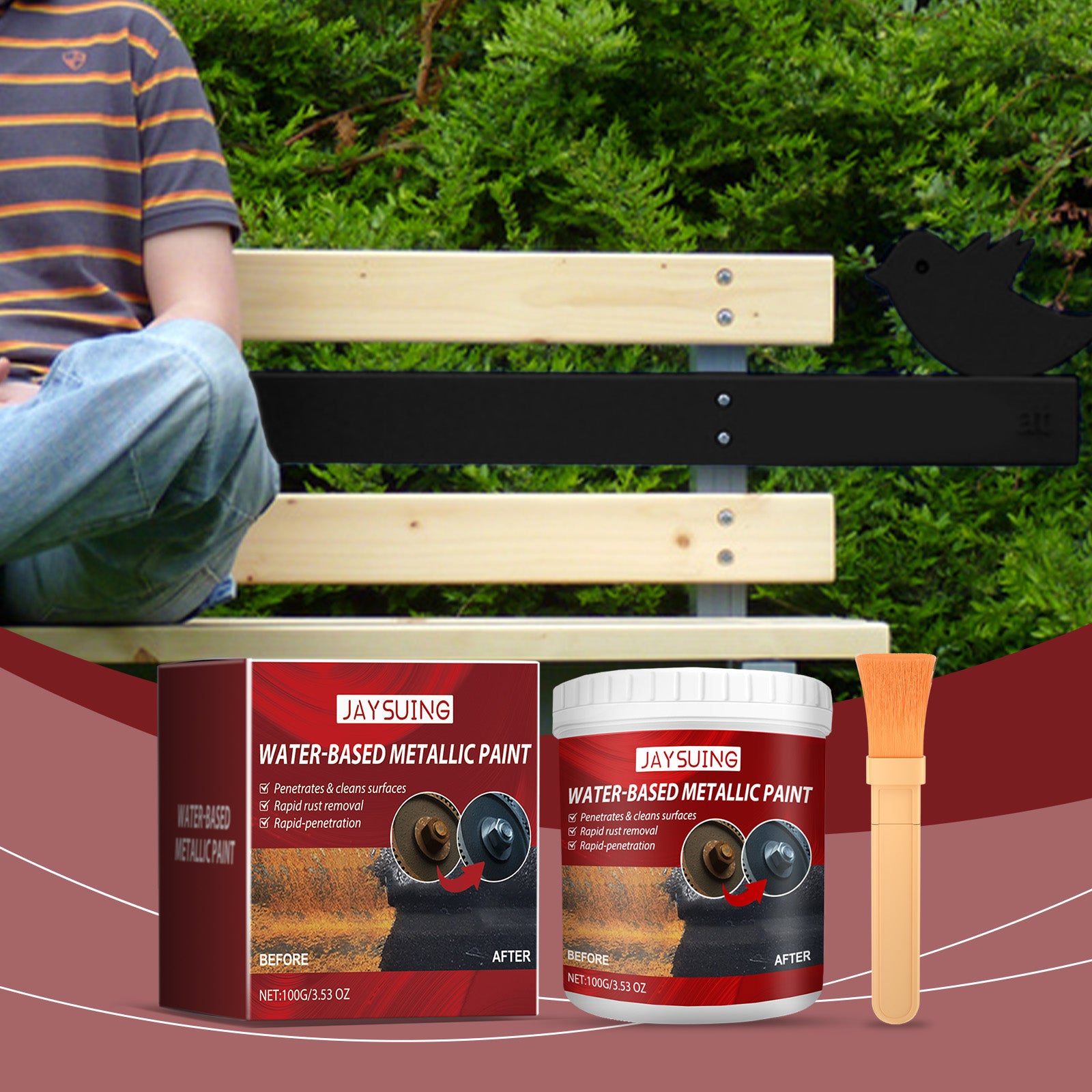 Jaysuing Rust-Free Primer（100g） Metallic Paint Anti-Rust Radiator Anti-Corrosion Conversion Renovation Coating Primer Conversion Agent