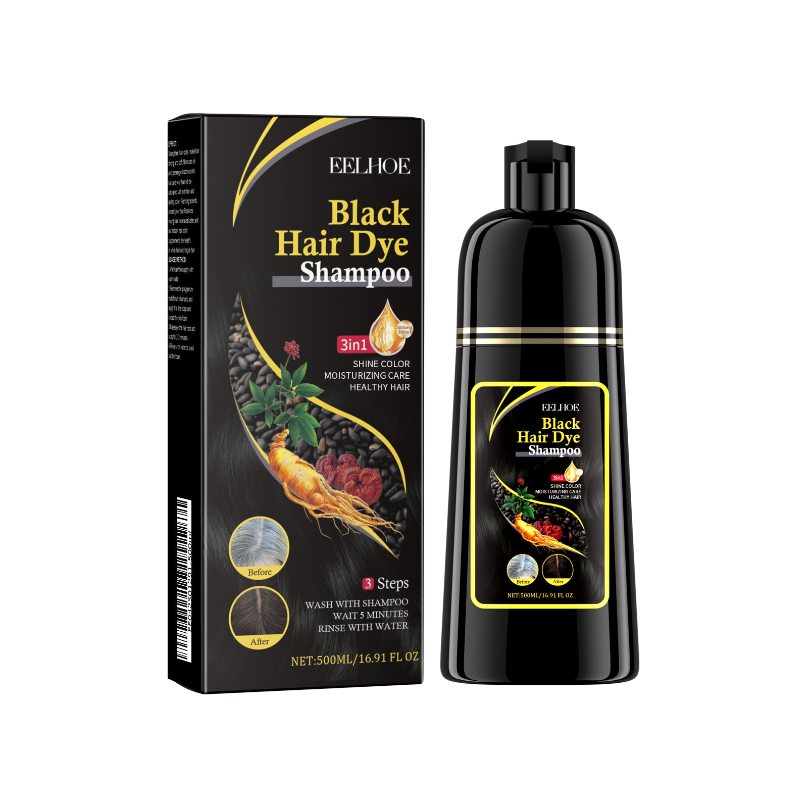 EELHOE Black Hair Shampoo（Black） Polygonum Multiflorum Essence Black Nourishing Hair Cleansing Repair Smooth Shampoo