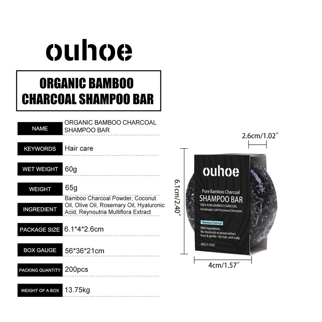 OUHOE Bamboo Charcoal Shampoo Soap Deep Cleansing Scalp Strengthening Hair Nourishing Repairing Dryness Shampoo Bar