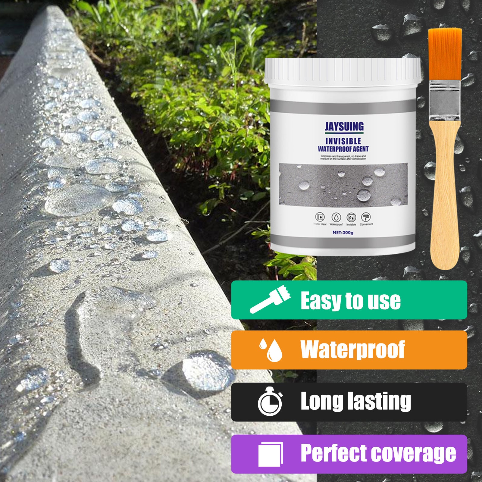 Jaysuing Waterproof Sealant（300g Add brush） Bathroom Kitchen Exterior Wall No-Brick Breaking Leak Repair Coating Waterproof Adhesive