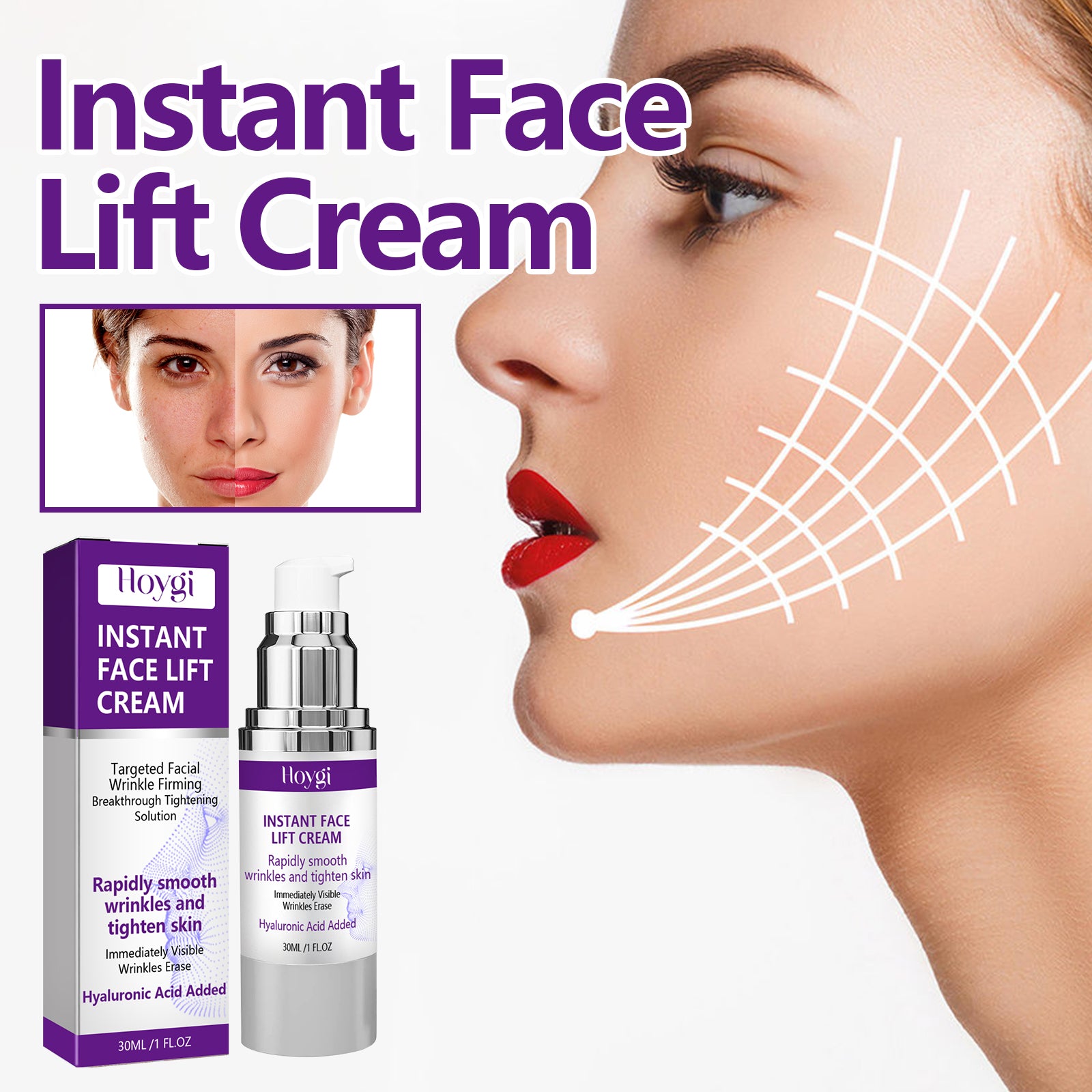 Hoygi Facial Lifting and Firming Cream Reduce Facial Fine Lines and Nasolabial Folds, Gentle Hydrating and Moisturizing Cream