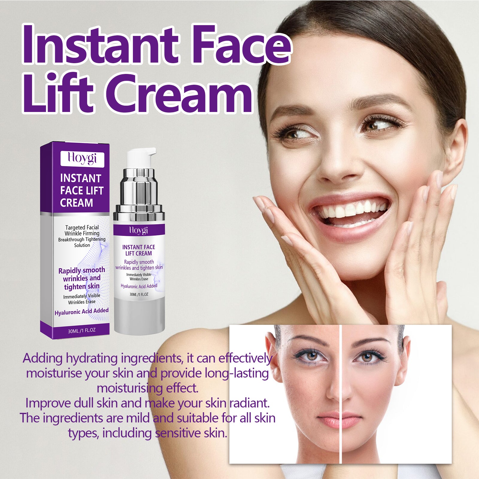 Hoygi Facial Lifting and Firming Cream Reduce Facial Fine Lines and Nasolabial Folds, Gentle Hydrating and Moisturizing Cream