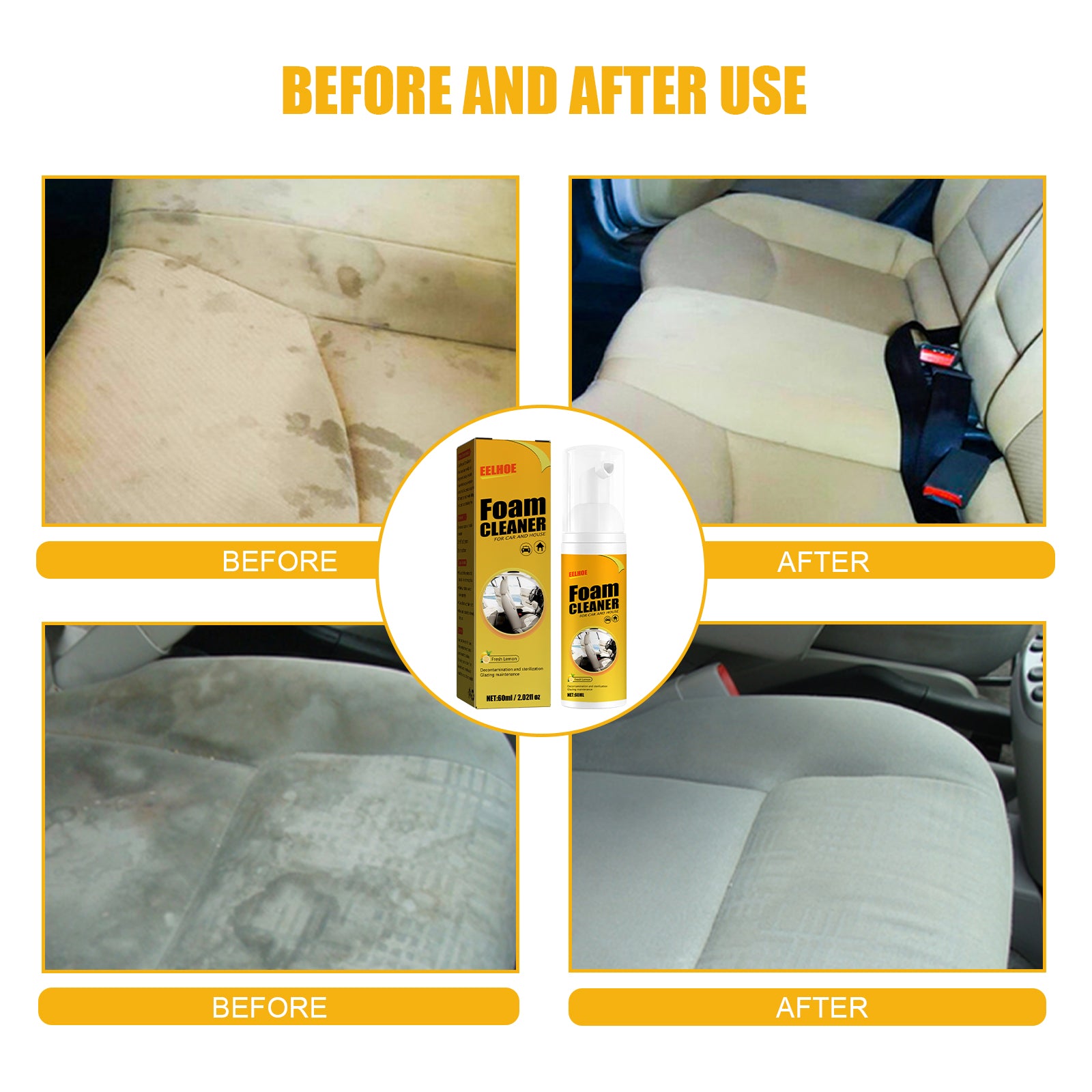 EELHOE Car Steering Wheel Foam Cleaner Leather Seat Supplies Stain Removal Multi-Functional Interior Cleaner