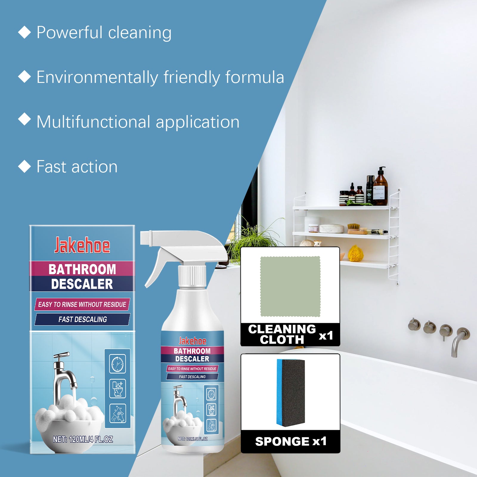 Jakehoe Bathroom Dirt Cleaner Bathroom Toilet Faucet Stain Removal Cleaning Multi-Functional Cleaner
