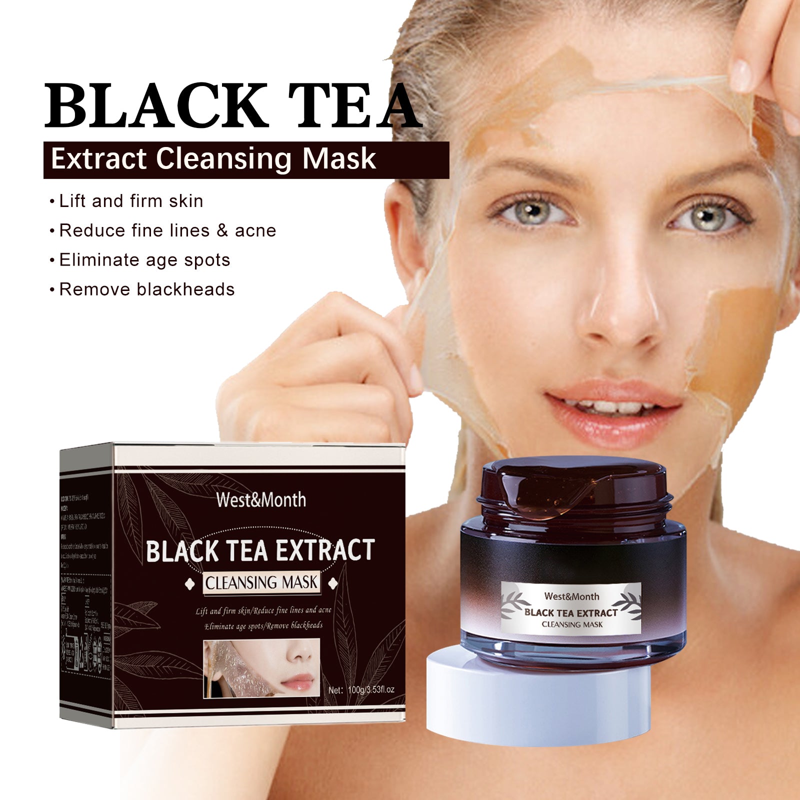 West&Month Black Tea Mask Clean pores, refine pores, brighten skin, rejuvenate skin, peel-off mask