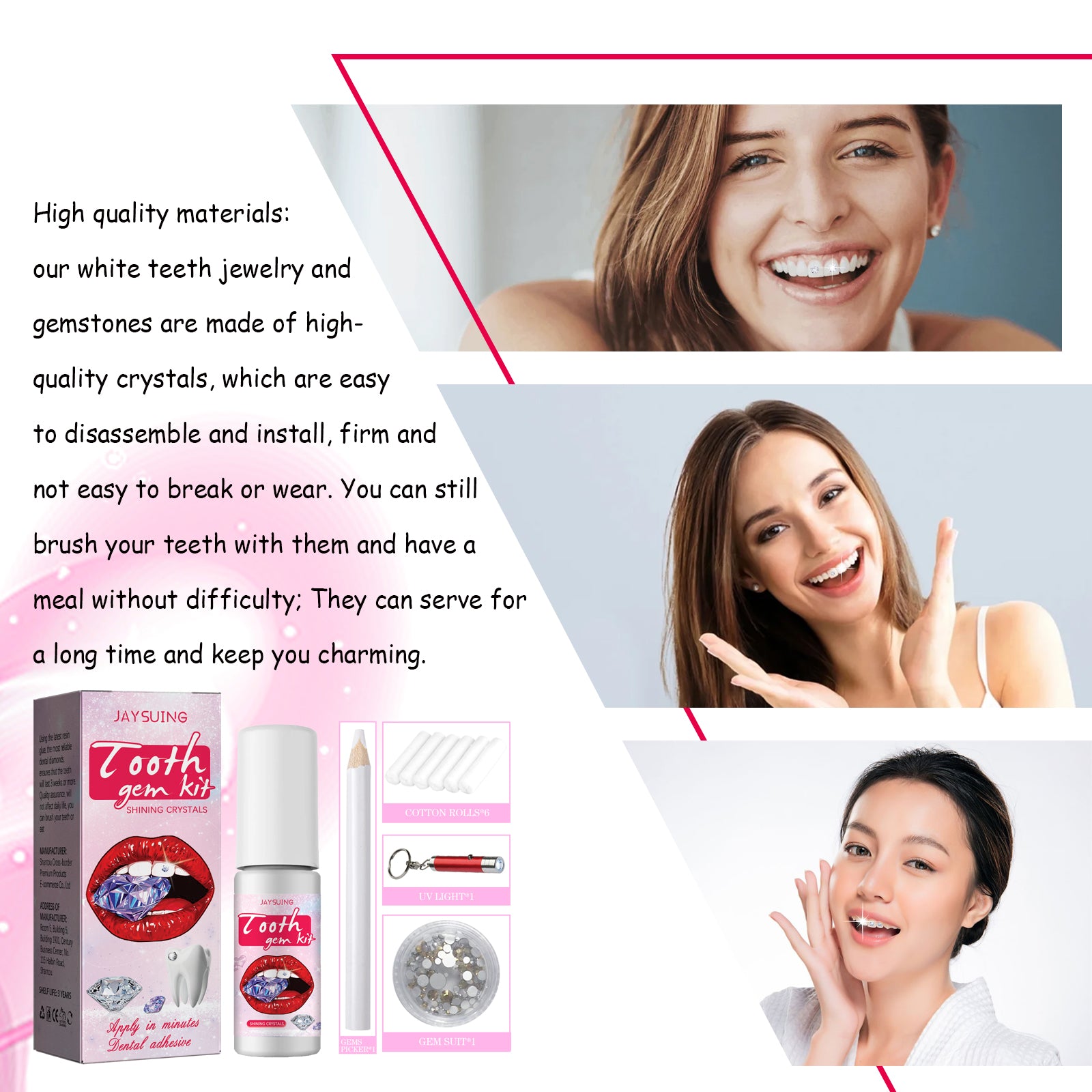 Jaysuing Tooth Gem Kit Jewelry Easy to Disassemble and Install Crystal Tooth Drill Tooth Decoration Shiny Stickers