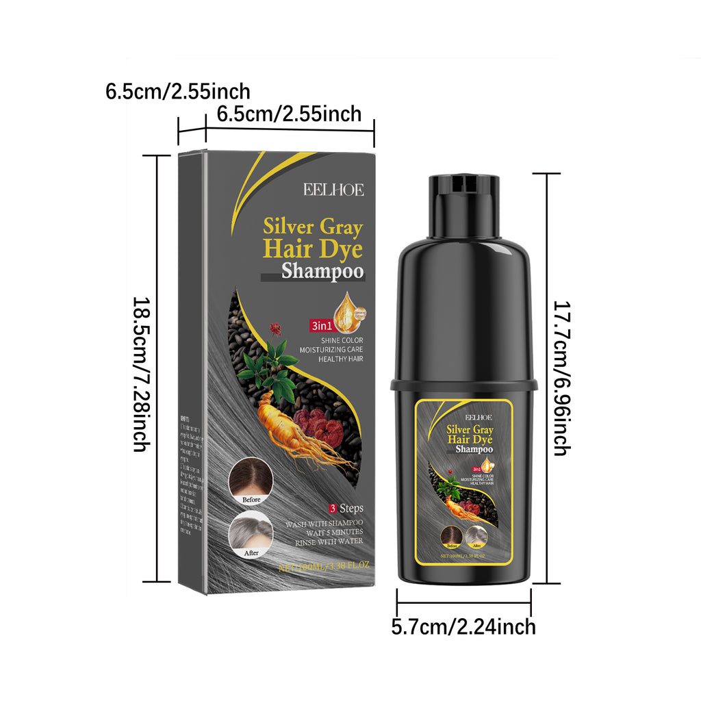 EELHOE Black Hair Dye Shampoo（Silver Gray） Mild, non-irritating, moisturizing scalp, easy color-changing hair shampoo