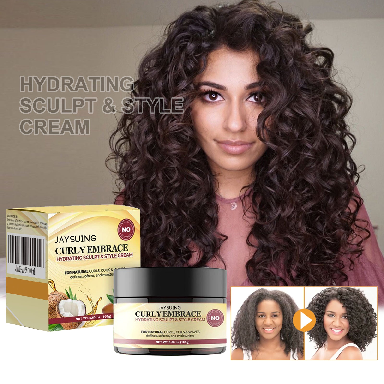 Jaysuing Moisturizing Styling Cream Fluffy Curly Hair Styling Hydrating Glossy Hair Frizz Repair Cream