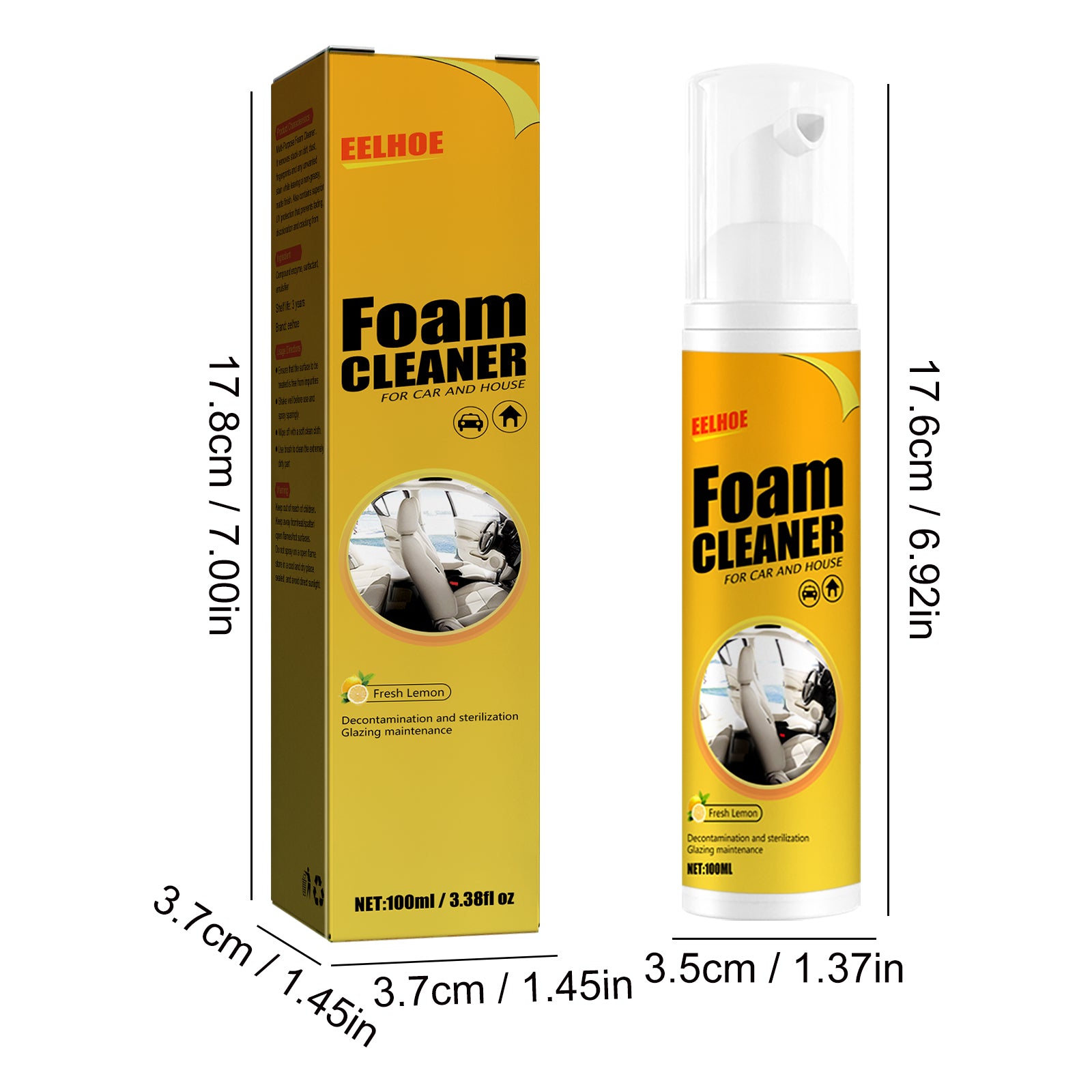 EELHOE Car Steering Wheel Foam Cleaner Leather Seat Supplies Stain Removal Multi-Functional Interior Cleaner