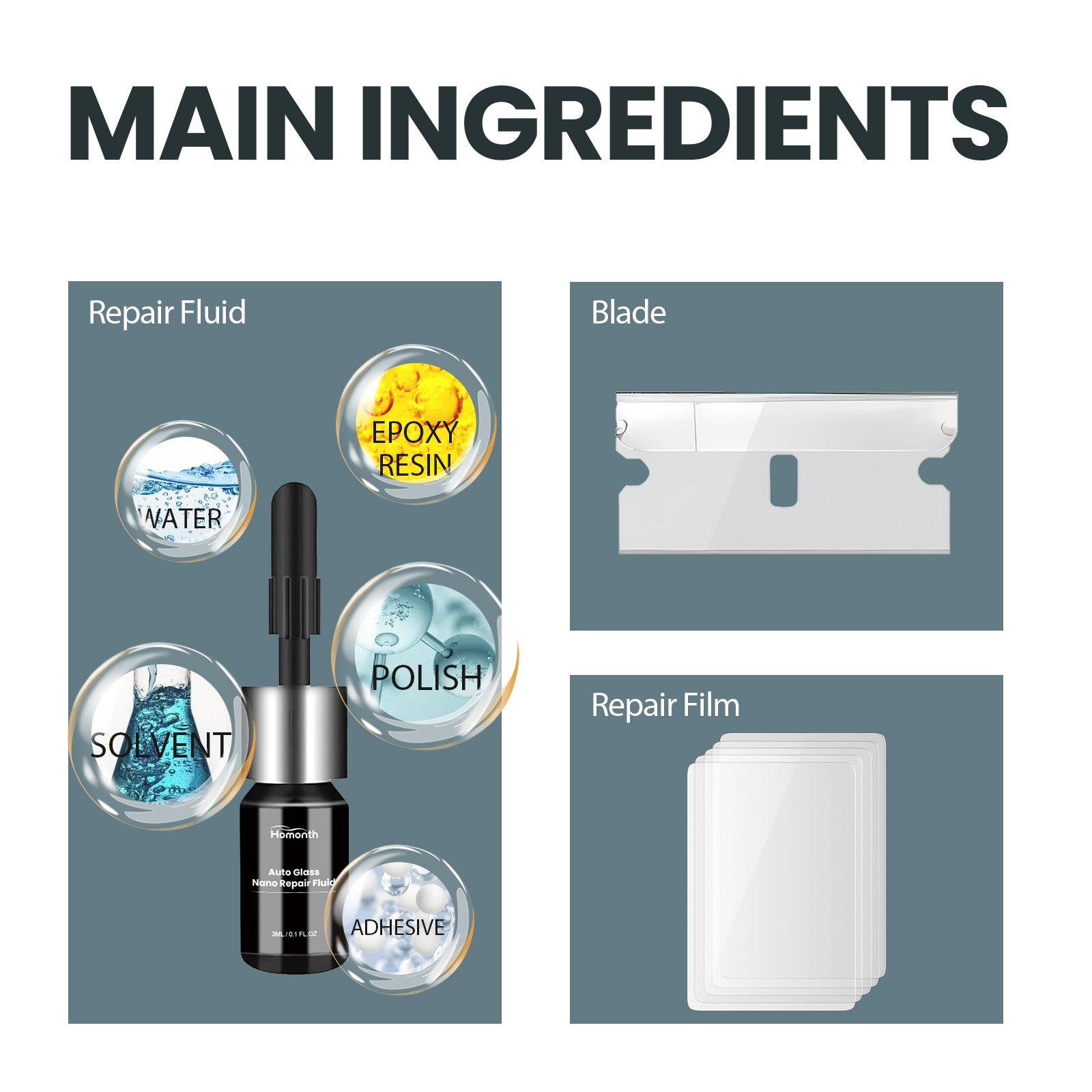 Homonth Automotive Glass Nano Repair Liquid Car Windshield Clear Vision Crack Repair Liquid