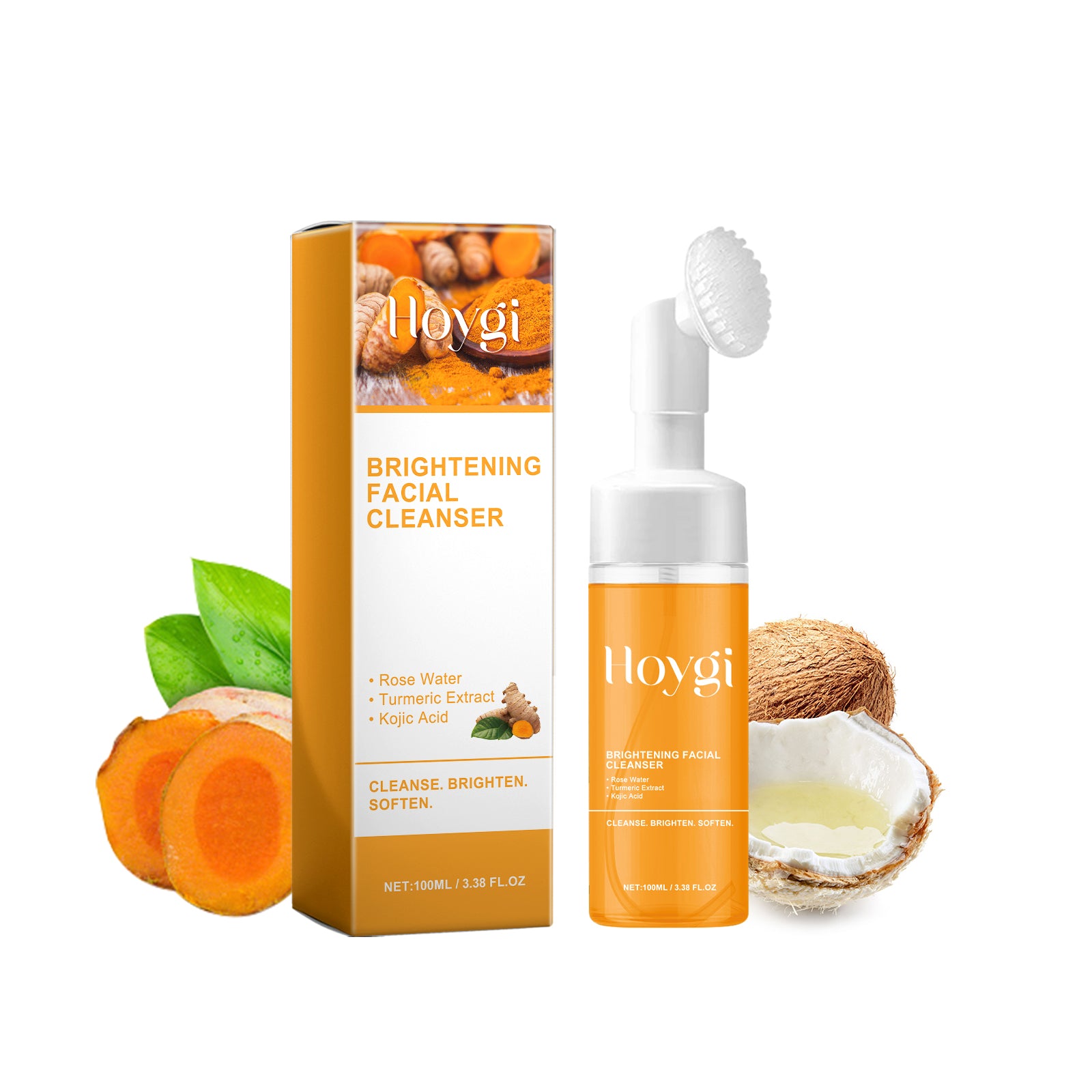 Hoygi Turmeric Facial Cleanser Deep cleansing facial skin, fading acne marks, moisturizing, brightening, and beautifying skin