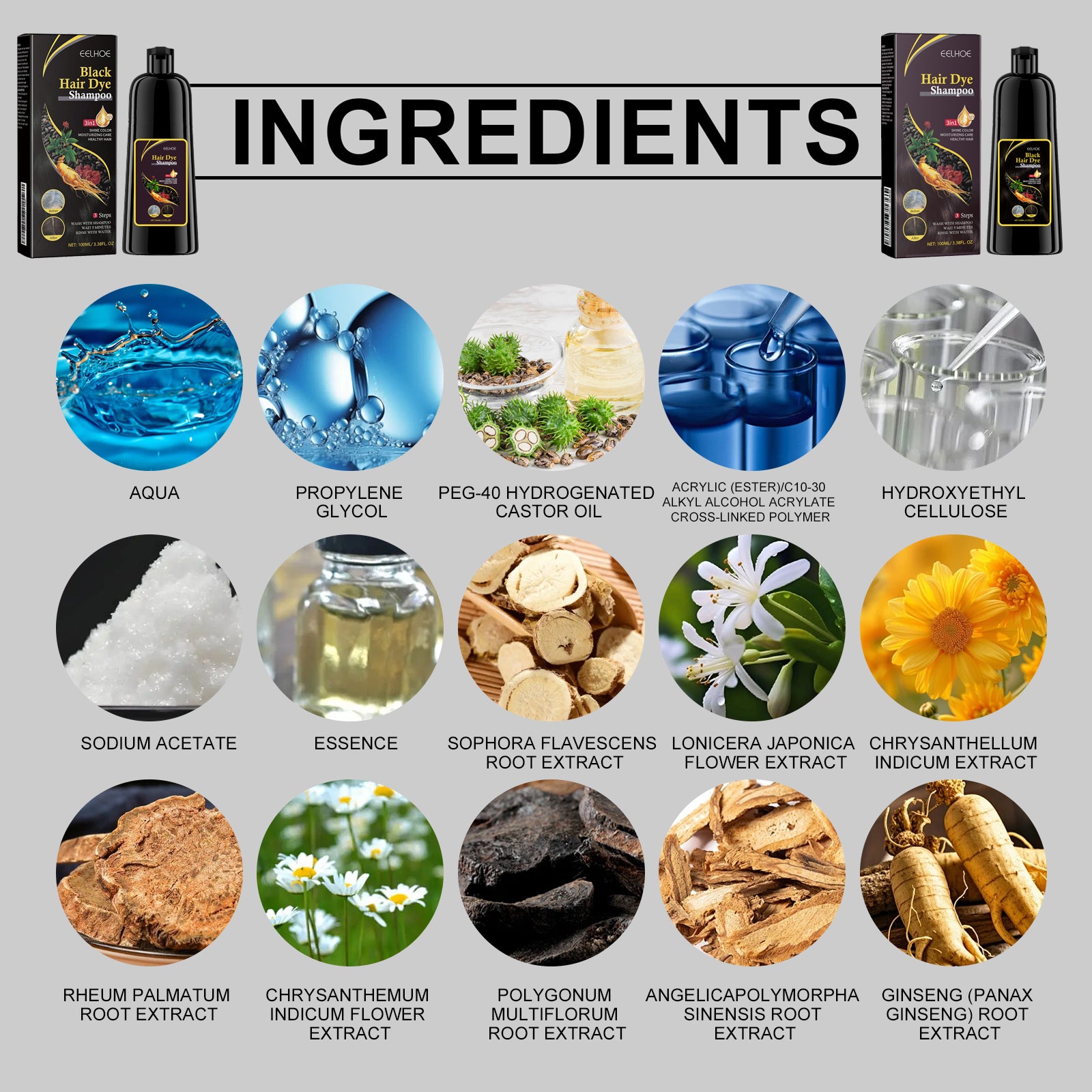 EELHOE White to Black Shampoo（Black） Polygonum Multiflorum Essence Nourishing Cleansing Repair Black Smooth Hair Shampoo