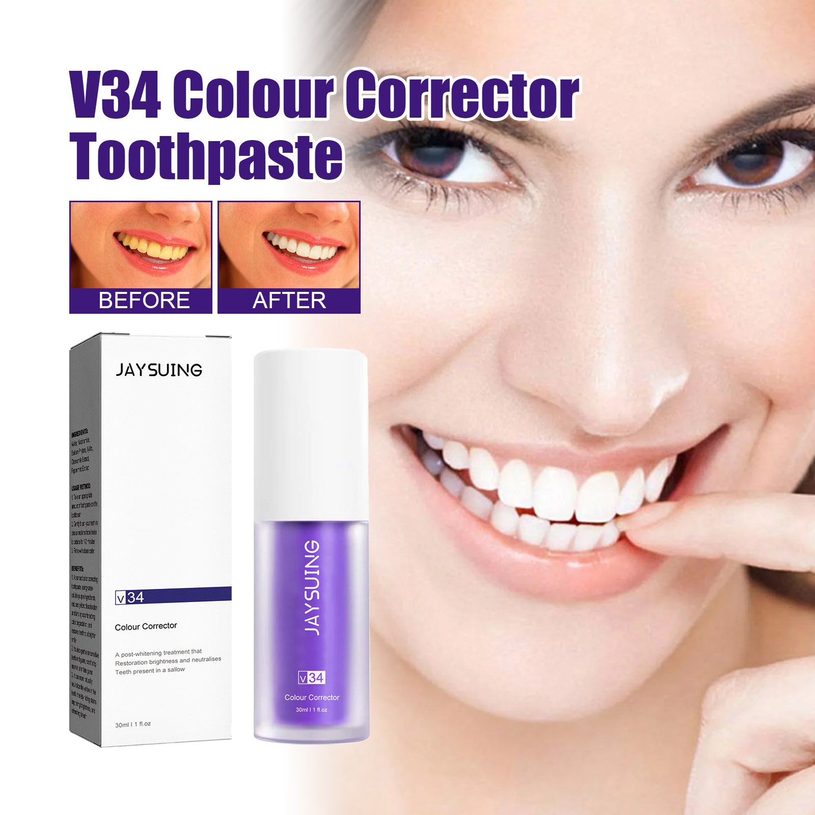 Jaysuing V34 Purple Toothpaste Clean Oral Odor Tooth Stain Whitening Teeth Care Toothpaste