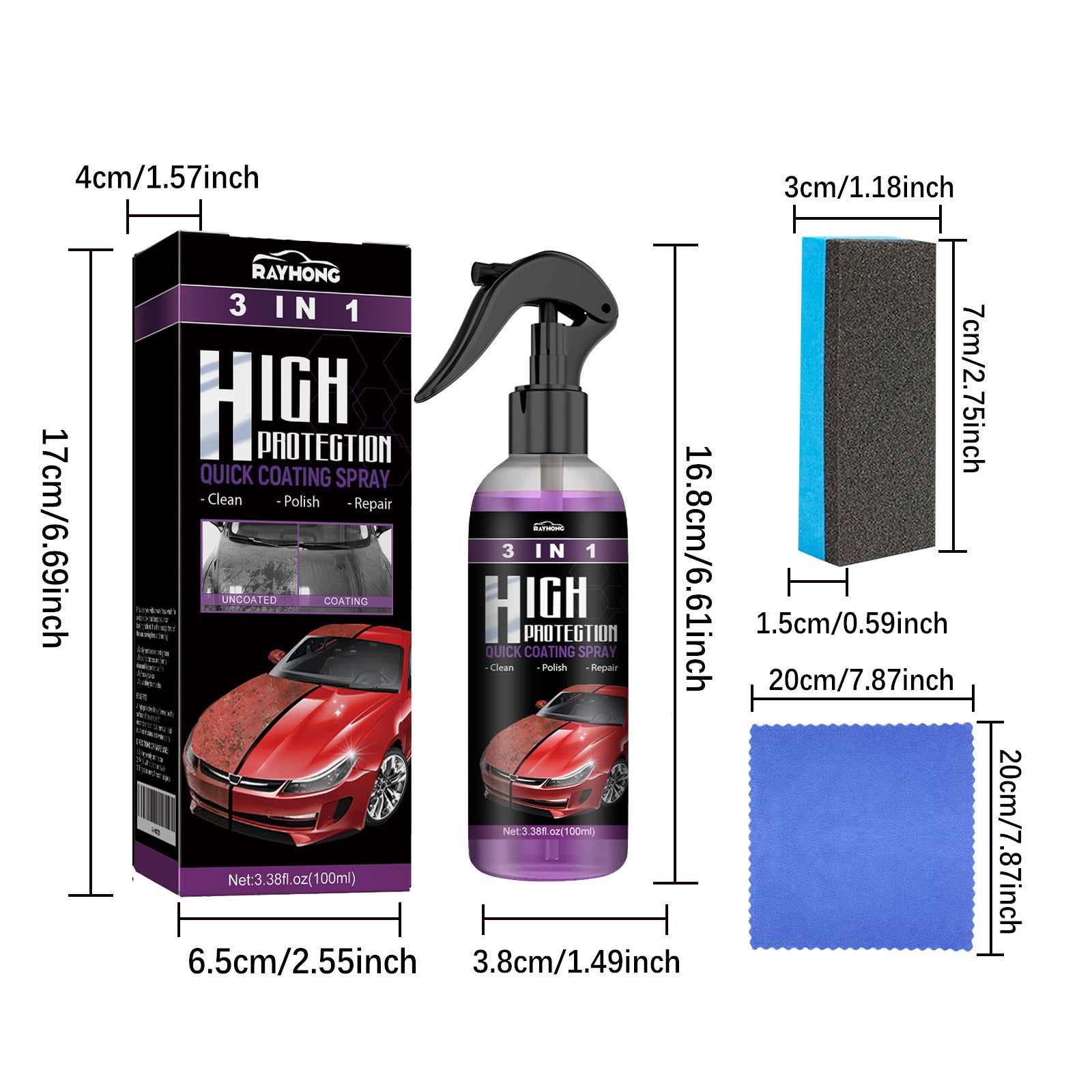 Rayhong Coating Agent 3-in-1（purple） Oil stain removal, polishing, protection, scratch repair, car paint cleaning, maintenance, coating application