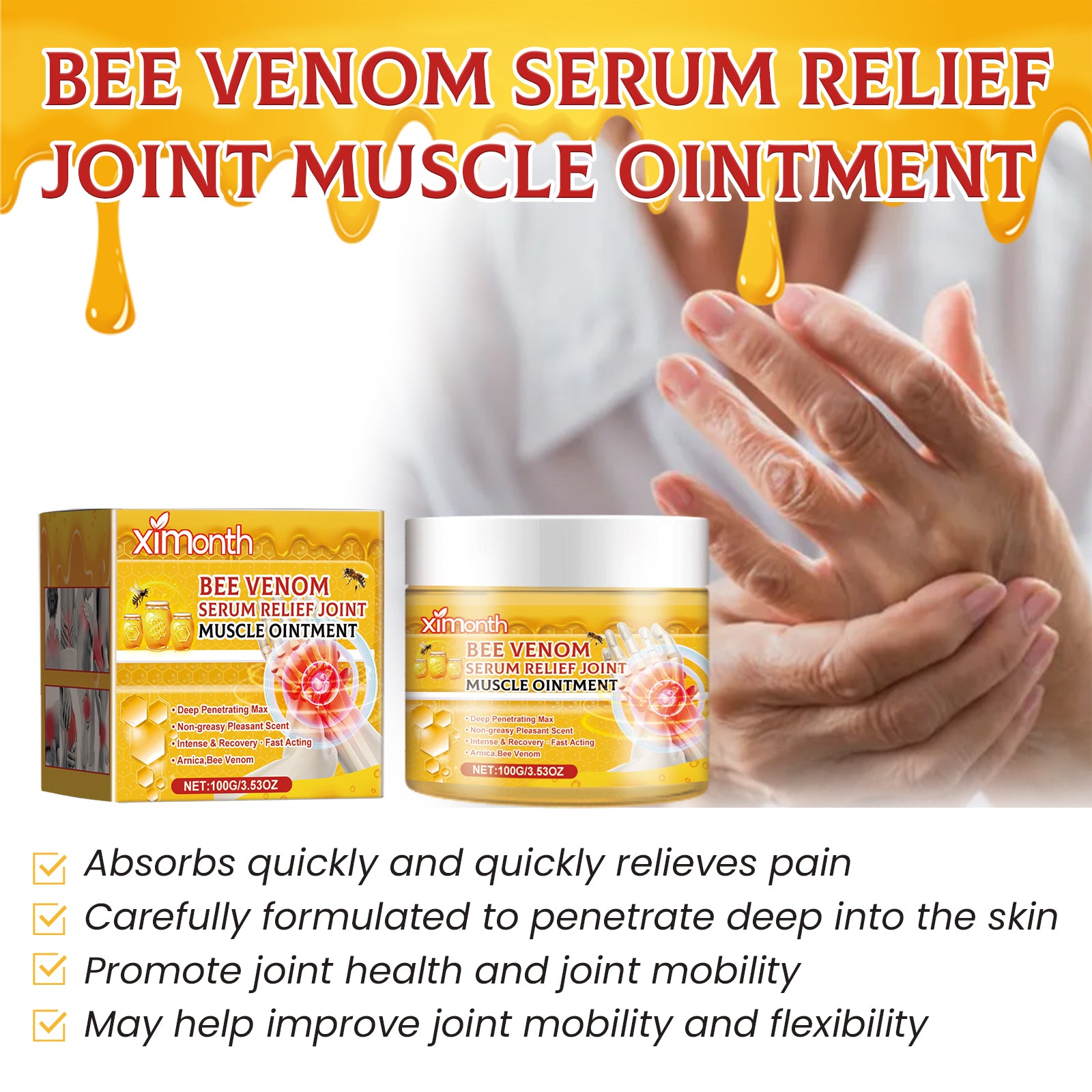 Ximonth Bee Venom Joint Neck Cream Relieve Joint Muscle Soreness Body Discomfort Care Massage Cream