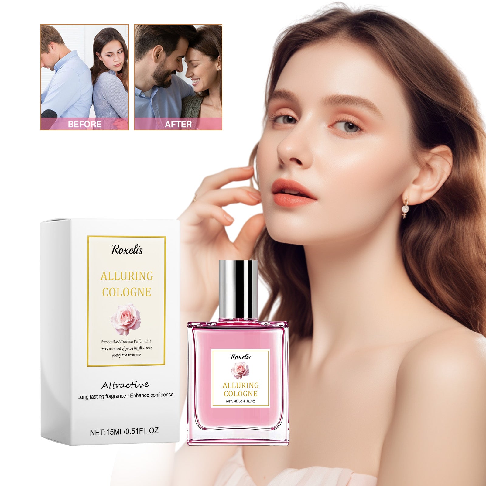 Roxelis Pheromone Perfume Rose fresh and elegant perfume, exudes charm during dates, long-lasting fragrance for women